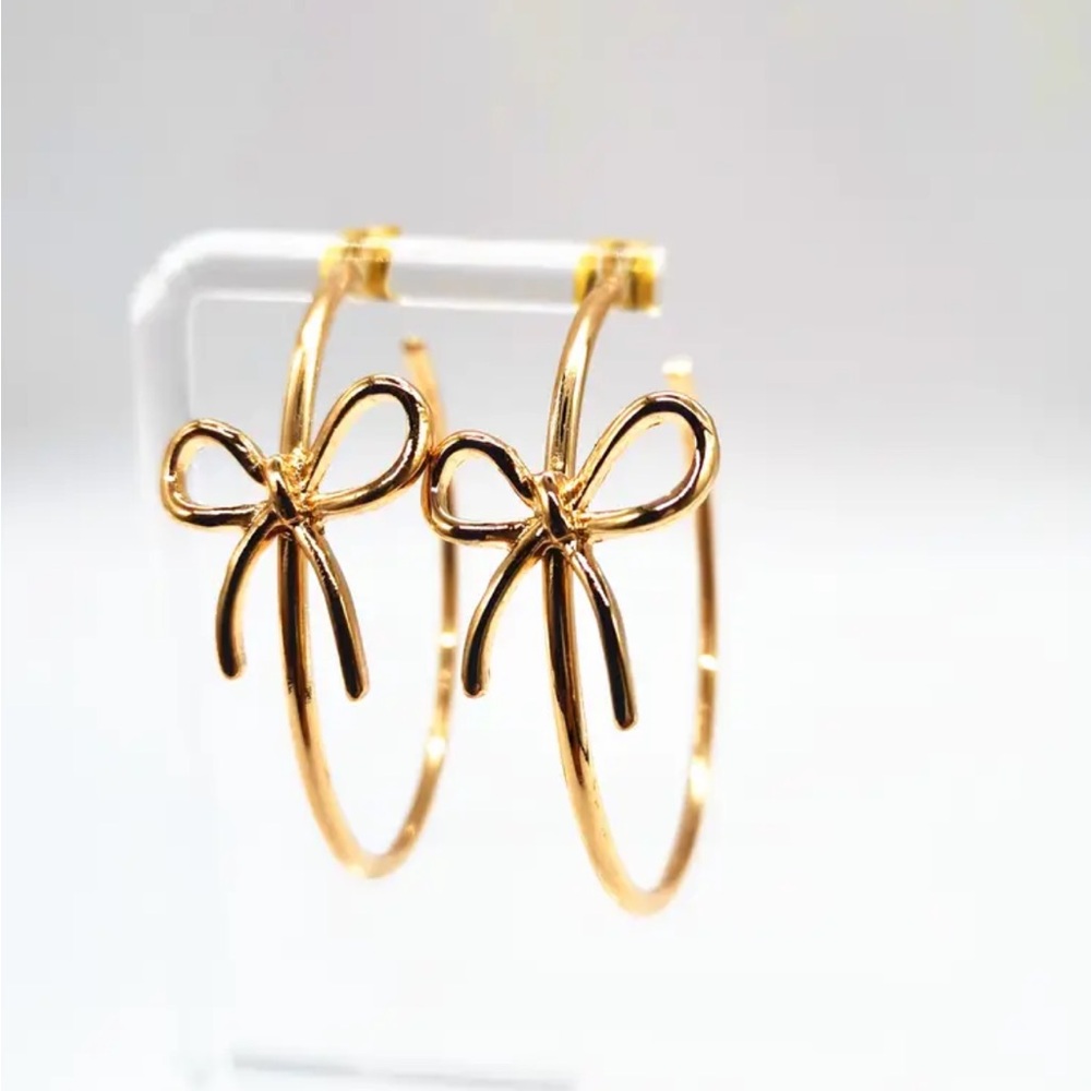 Gold Plated Bow Hoop Earrings